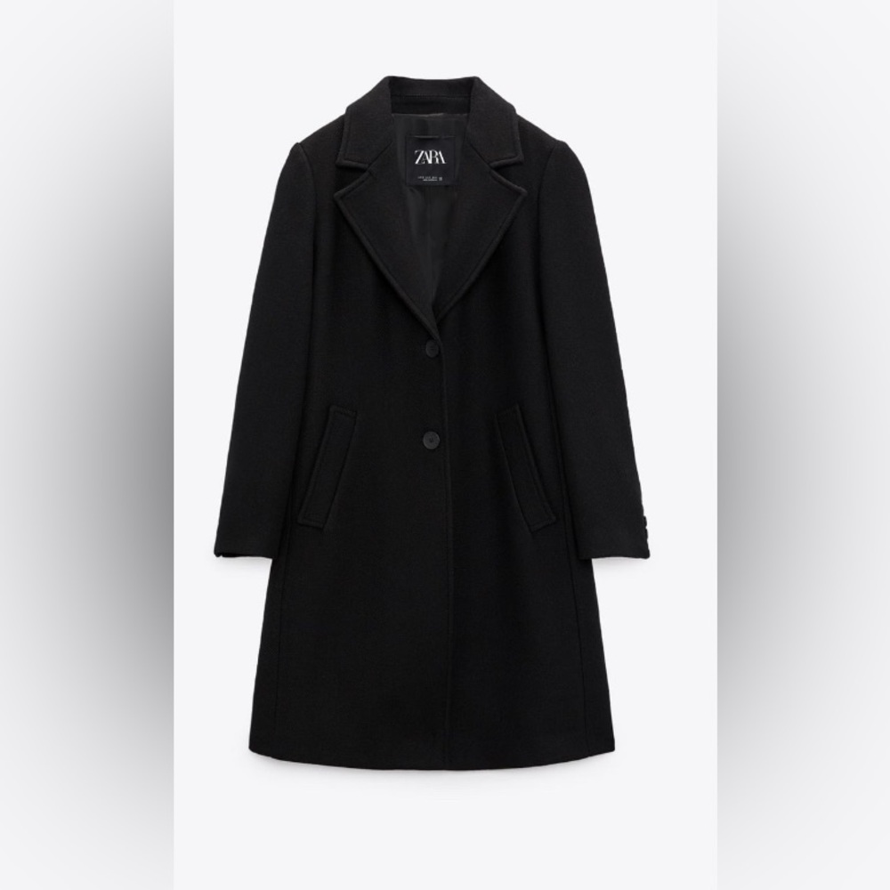 Zara Fitted Wool Blend Coat Size Small Black